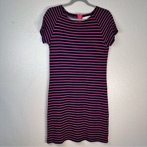 STS Sail to Sable Pink and Navy Striped Shift Dress Size Small